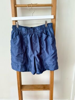 Men's Navy Blue Swim Trunks with Elastic Waist